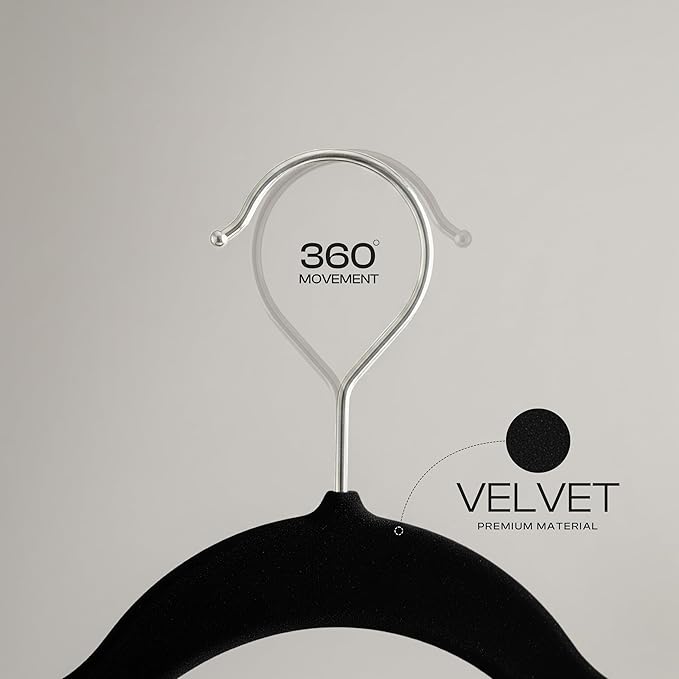 Utopia Home Velvet Hangers 150 Pack – Luxury Non-Slip Slim Pant & Coat Hangers, Strong Space-Saving Clothes Hangers with Pants Bar and 360° Swivel Hook – Black