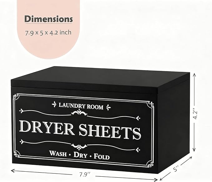 Rustic Farmhouse Decor Dryer Sheet Holder With Hinged Lid - For Laundry Room Organization - Laundry Softener Dispenser - Home Laundry Room Décor (Black)