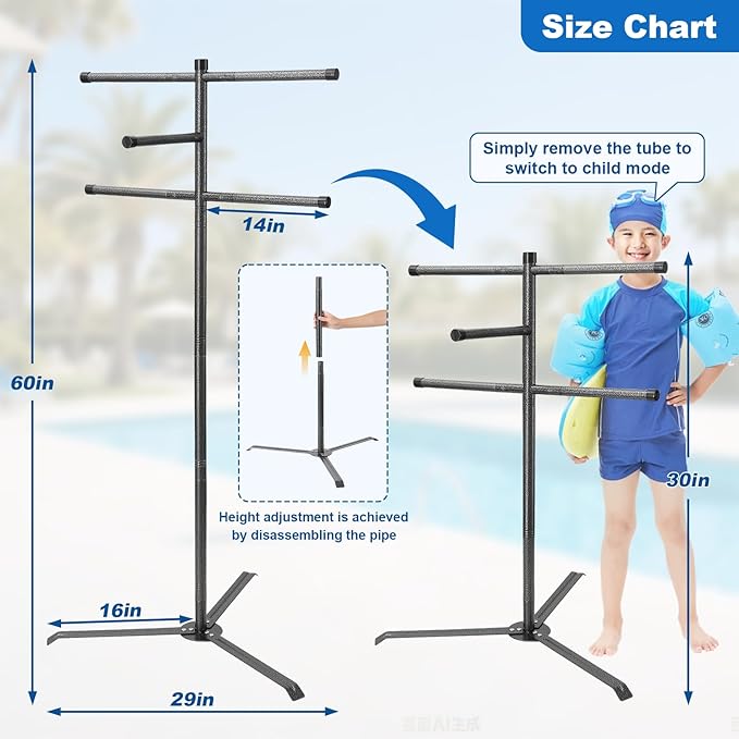 Pool Towel Rack Outdoor 60 Inch Height Outdoor Towel Rack for Pool Heavy-Duty Standing Towel Rack Rustproof & Slip-Resistant Towel Drying Rack Suitable for Indoor Use Towel Stand