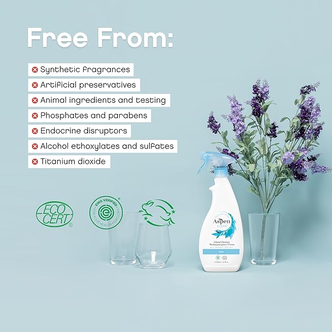 AspenClean | Glass Spray Cleaner | Streak-Free Window & Mirror Cleaner | Multi-Surface Cleaner| Non - Toxic | 100% Natural | EWG Verified | Pack of 2