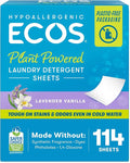 ECOS Laundry Detergent Sheets Vegan, No Plastic Jug, No Mess, Liquid Free - Hypoallergenic, Plant Powered Laundry Detergent Sheet - Lavender Vanilla - 114 Count (Pack of 1)