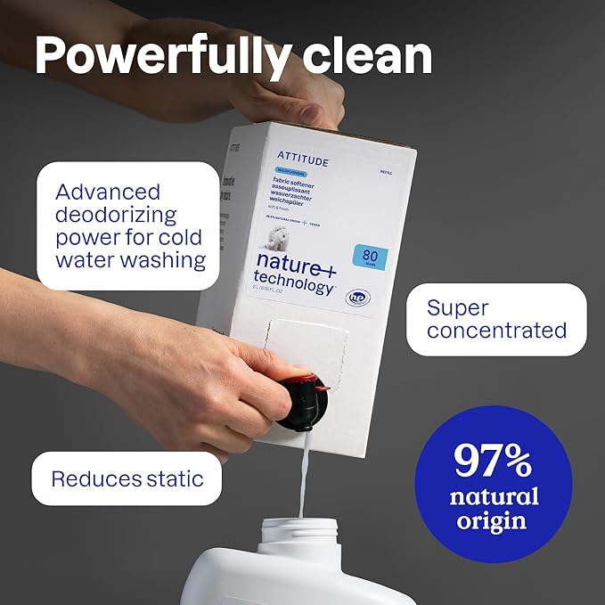 ATTITUDE Liquid Fabric Softener,Plant-Based & Vegan,HE Compatible,Naturally Derived,Wildflowers Scent,80 Loads,67.6 Fl Oz,(Pack of 2)