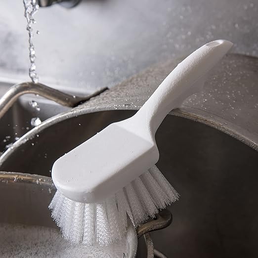 Carlisle FoodService Products 3662000 Flo-Pac Plastic Handle Utility Scrub Brush, Nylon Bristles, 2" Bristle Trim, 8" Length, White, 3 Count