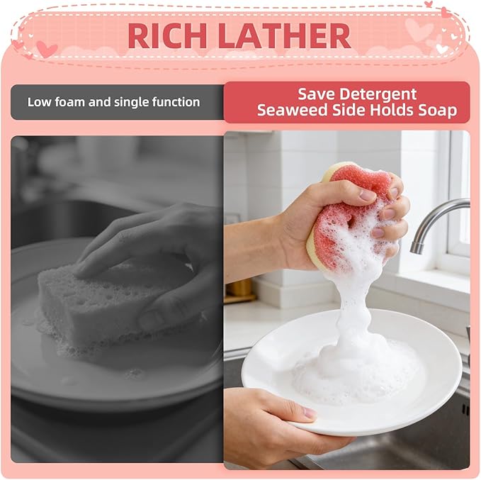 4pcs Scrub Sponges, Dual-Sided Temperature-Controlled Dish Sponges, Scratch-Free, Easy to Clean, Kitchen Cleaning Sponges for Tough Stains, Delicate Surfaces, Glassware, Cookware, Appliances