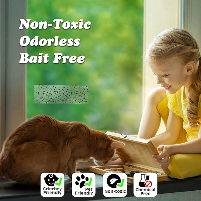 50 Pack Window Fly Traps Sticky Non-Toxic Clear Fly Paper Indoor for Home. No Mess Flies Window Sticky Traps Bug Flies Strips Indoors