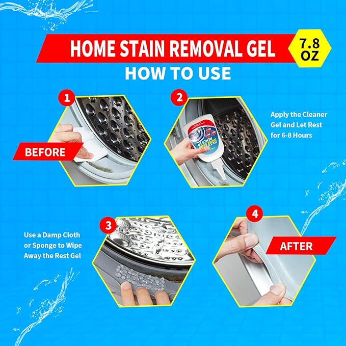 Home Stain Remover Gel – Stubborn Stain Cleaner No Harsh Scrubbing Required (Front Loader Washing Machine Seal Washing Machine Seals, Sinks & Tiles | No-Slip Formula | 8H Penetration)