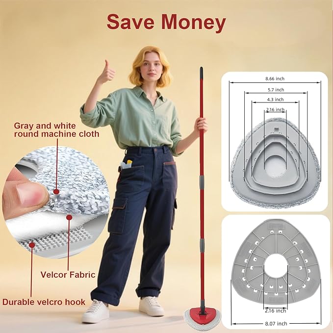 Flat Mop Head Replacements for Ocedar, Microfiber Mopping Head Refill for O-Cedar EasyWring and RinseClean Sys, 4 Pack Flat Spin Mop Pads & 1 Plastic Pad for Cleaning Floor, Wall, Ceiling