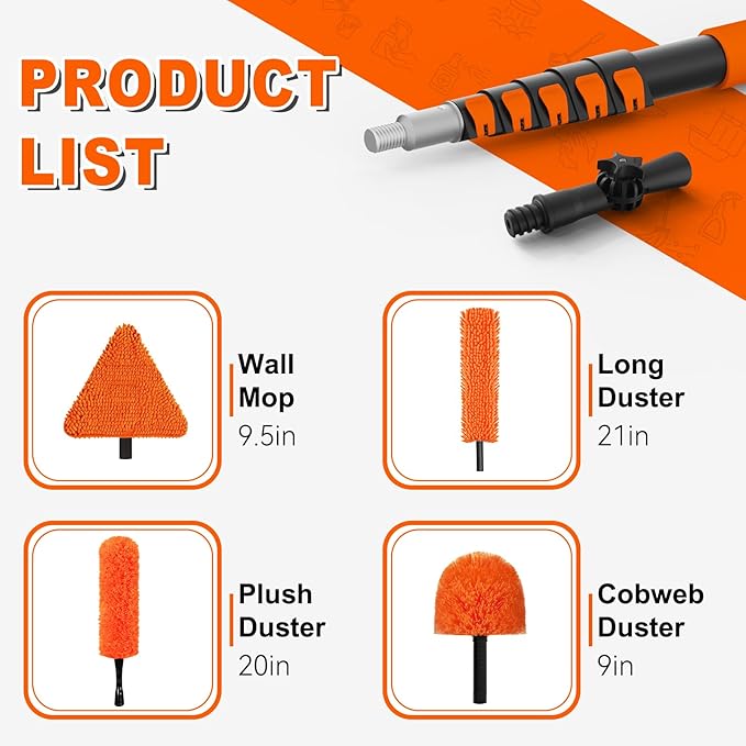 30FT Reach Duster Cleaner Kit, Dusters for Cleaning with Extension Pole, Baseboard & Wall and Window Cleaner Mop for Fan Blades, High Ceiling and Cobweb
