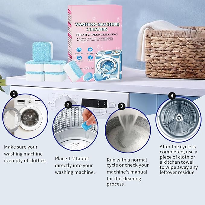 48-Pack Washing Machine Cleaner Tablets for the Front Load and Top Load Compatible Descaler Pods for Laundry Tub, Drum and Gasket Septic Safe, Fresh Scent