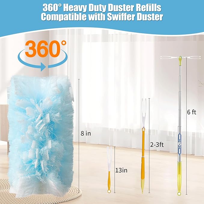 50 Count 360° Heavy Duty Duster Refills Compatible with Swiffer, Larger -Extra Thick Electrostatic Disposable dusters Refill for Electronics, Furniture, Blinds, Ceiling Fans, Unscented