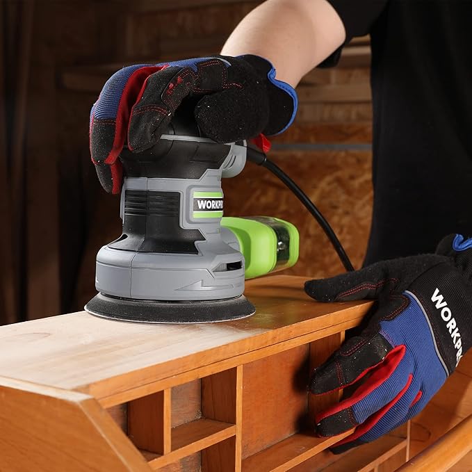 WORKPRO 5-Inch Random Orbit Sander, 6 Variable Speeds 7000 to 14000 RPM, 2.5 Amp Electric Sander for Woodworking with Dust Collector, 15pcs Sandpapers