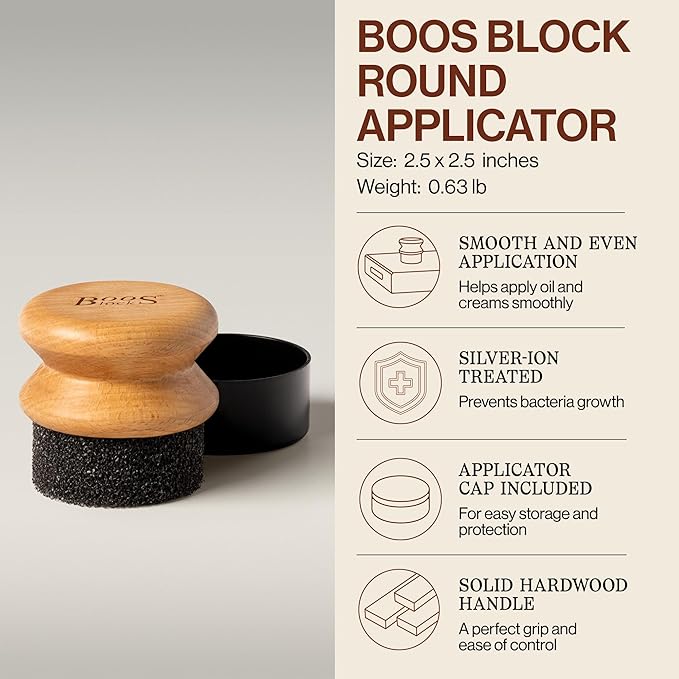 John Boos 2-Piece Care Set, 16 oz Mystery Oil & Round Beechwood Applicator - All-Natural Maintenance Formula for Butcher Blocks, Cutting Boards, Wooden Countertops & Wood Utensils