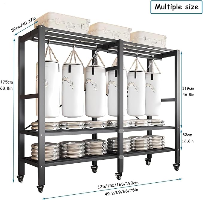 Heavy Duty Covered Clothes Rack with Magnetic Door Foldable Portable Wardrobe Closet for Hanging Clothing Rolling Black Metal Garment Rack on Wheels Closet System (Black, 58.9in)