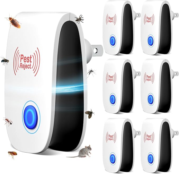 2025 Upgraded Electronic Pest Control Plug-in, Ultrasonic Repeller for Mice, Mosquitoes, Cockroaches, Spiders, Ants & More, Safe, Silent, Energy-Efficient, Ideal for Home, Office, Warehouse, 6-Pack