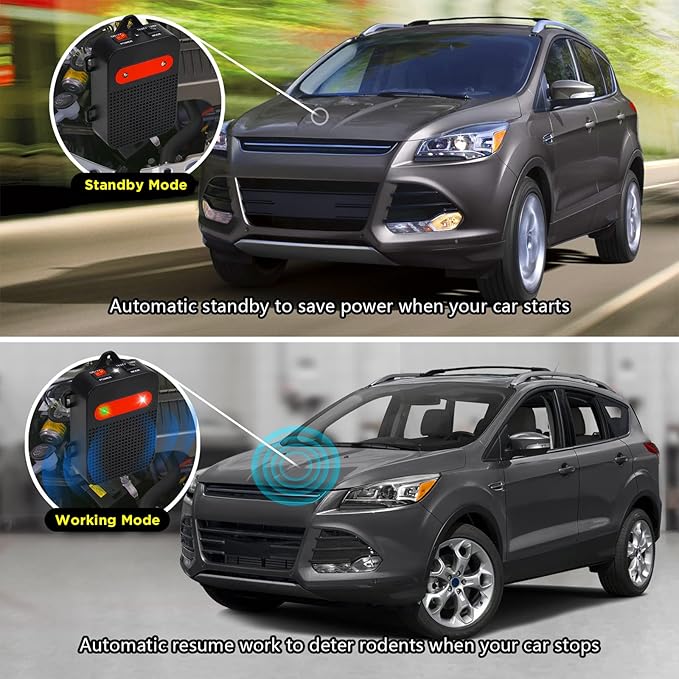 Ultrasonic Rodent Repellent Under Hood Battery Operated Pest Repeller Humane Mouse Repellent for Car Engines Basement Garage Attic Rat Mice Deterrent 2 Pack