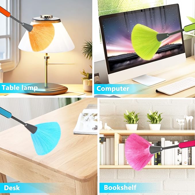 4 Pack 10" Small Microfiber Duster, Delicate Fluffy Microfiber Feather Duster, Suitable for Light Daily Household Dusting, Perfect for Cleaning Desk, Computer Screen, TV Screen, Books, Photo Frames