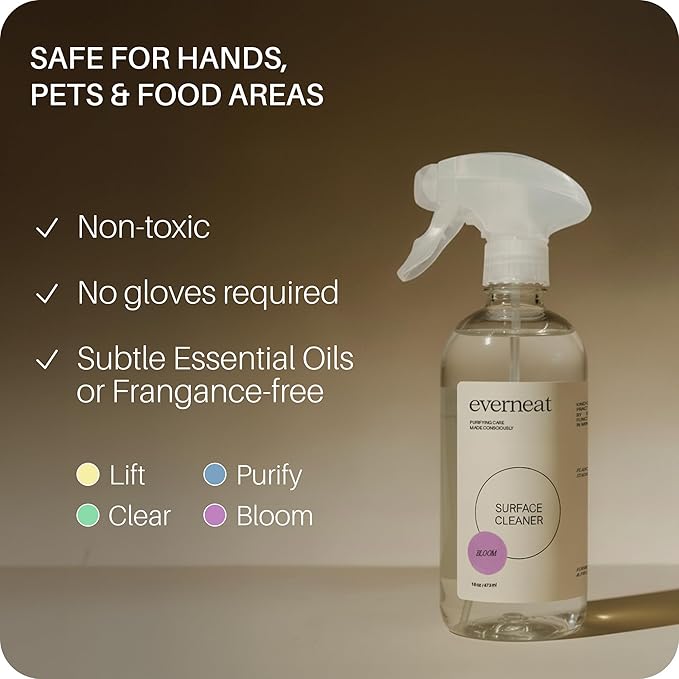 Everneat Probiotic Surface Cleaner Concentrate – Cleans for Days, Refillable, Non-Toxic | Plastic Spray Bottle | Lavender, Clary Sage, Copaiba & Orange | 1 oz (Just Add Water)