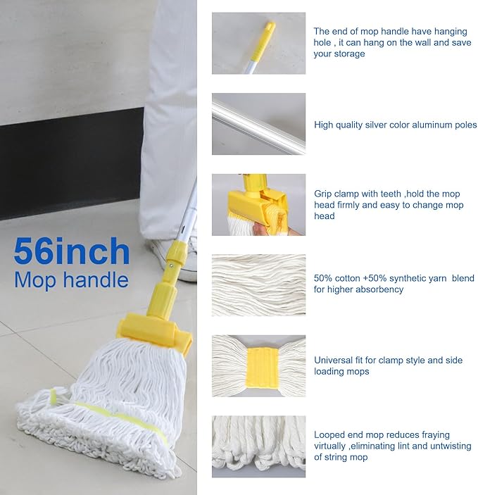 Mop Bucket with Wringer, 22 Qt (5.5 Gallon), Handle, Wheels,Floor Cleaning, 16.5" L x 10.6" W x 26.4" H, Yellow,Add One Cotton Mop