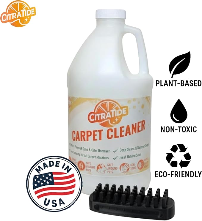 Carpet Cleaner Concentrate + Free Scouring brush – USA Made Enzymatic Citrus Formula for Carpets, Rugs & Upholstery – Eco-Friendly Pet Safe Deep Cleaner