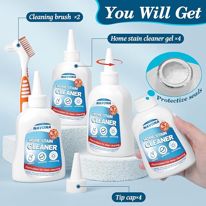 Navona 4 Pack Home Stain Cleaner Gel, Washing Machine Cleaner, Ideal for Shower Enclosures, Kitchen Sinks, Walls, Tiles and Bathroom Surfaces. Total 26.8 fl oz