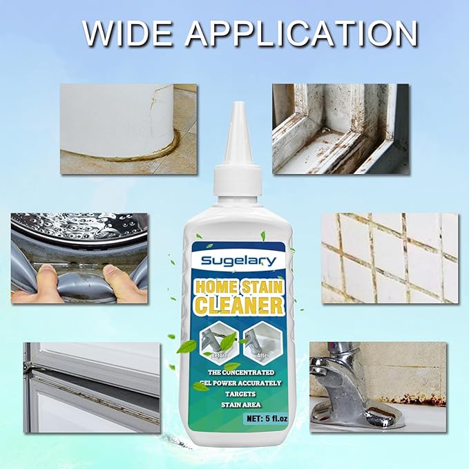 Sugelary Mold Stain Cleaner, 10 Fl oz All-Purpose Gel for Front Loader Seal, Household Cleaner Gel for Bathroom Grout, Sink, Shower, Caulk, Washing Machine Cleaning Solution