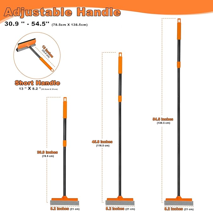 JEHONN Window Squeegee for Home Cleaning, 2-in-1 Car Windshield Washer Kit with Extension Pole 54.5 inches, Extendable Shower Glass Cleaner Tool for Mirror Auto Truck (Long & Short Handle Included)