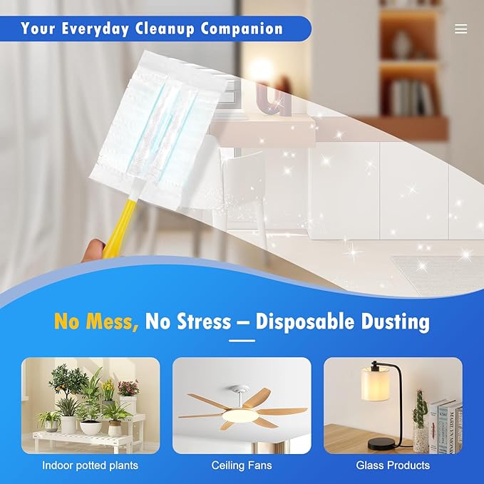 50 Count 180° Multi-Surface Feather Duster Refills Compatible with Swiffer® Handle, Heavy Duty Duster Replacement with 1 Handle