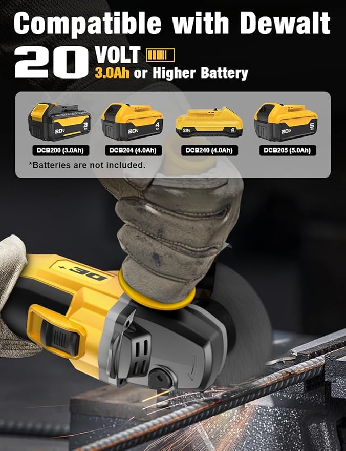 Brushless Angle Grinder, for DEWALT 20V Battery, 4-1/2" Cordless Small Angle Grinder with Auxiliary Handle, 10 Sandpapers, 2 Cutting & 2 Grinding Wheels, Pin Wrench, Lock-on Slide Switch for Polishing