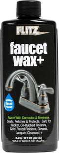 Flitz Faucet Wax Plus - 3.4oz Bottle of USA-Made, Water-Based Faucet Cleaner & Polisher for Water Stains, Fingerprints, & More - Metal Wax for Bronze, Nickel, Chrome, Brass - Granite Polish (1 Pack)