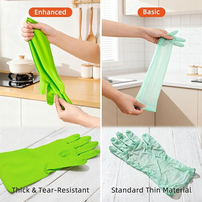 Cleanbear Reusable Dish Washing Rubber Glove Set of 3, Household Cleaning Gloves for Washing