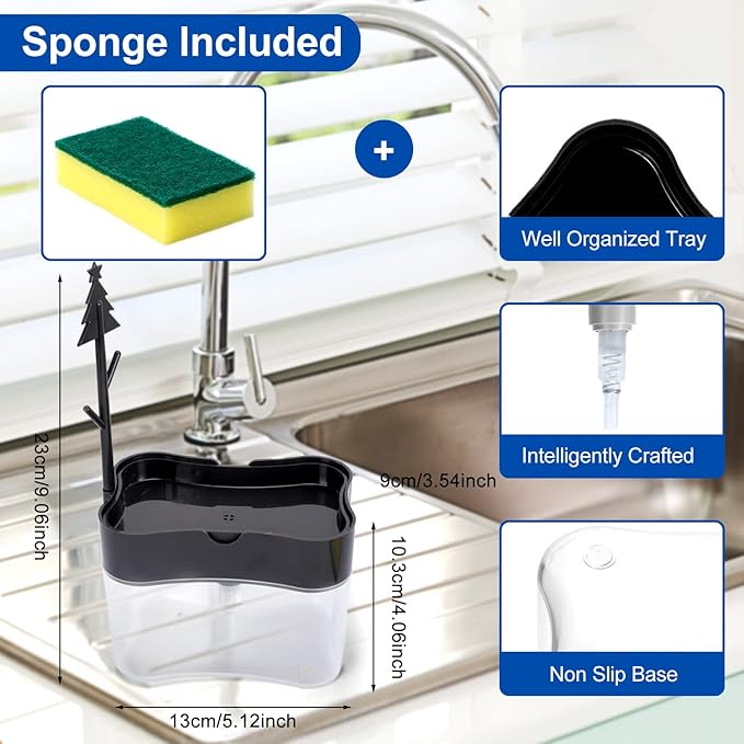 New 2026 Version Premium Quality Dish Soap Dispenser - Countertop Kitchen Soap Dispenser, Sink Dish Washing Soap Dispenser 13 Ounces (Sponge Included)