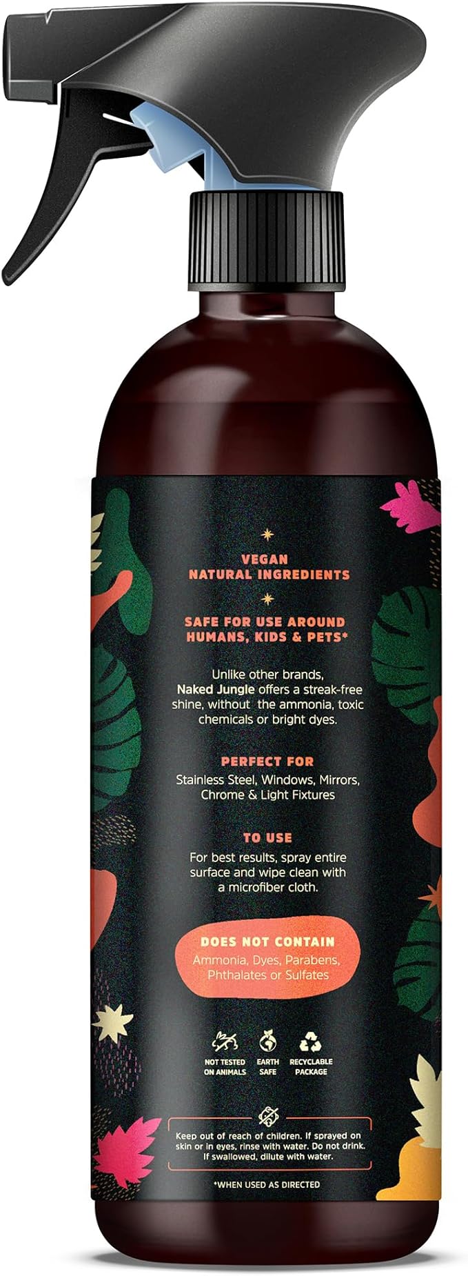 Naked Jungle Premium Plant-Based Glass Cleaner and Mirror Cleaner Spray for Streak-free Shine, Multi Purpose Car Window Cleaner, Eye Glasses Cleaner, Shower Glass Cleaner, 24 oz