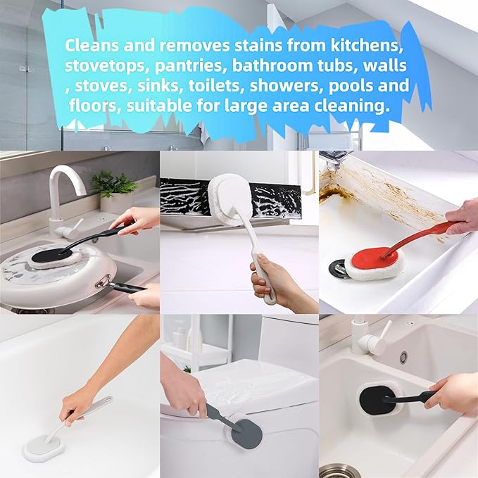 Long Handle Sponge Scrub Bathroom Brush, Sponge Cleaning Brush with Handle Large Wall Scrubber Shower Long Handle Brushes for Tableware, Kitchen, Toilet, Bathroom Cleaning Tool Accessories Black