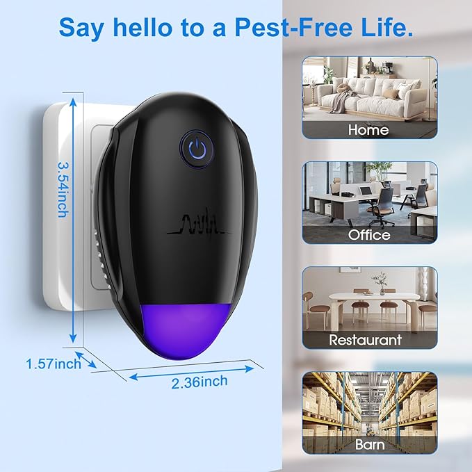 Upgraded Ultrasonic Repeller,Indoor Ultrasonic Repellent, Electronic Plug in Pest Control for Bugs,Mosquito,Roach, Ant, Rodent, Mouse, Spider Repellent for House, Warehouse, Garage (Black)