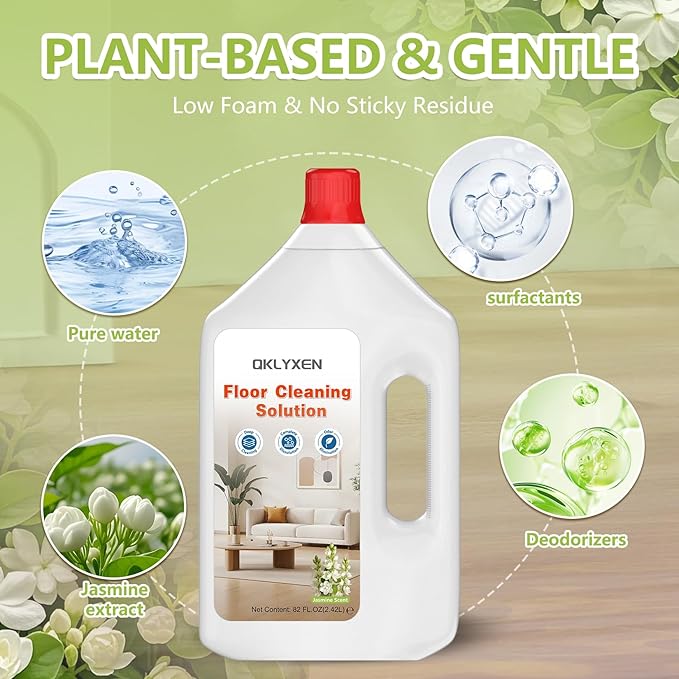 Floor Cleaning Solution Compatible with Roborock – 82 FL OZ Jasmine Floor Cleaner – Soft, Long-lasting Fragrance, – For All Cordless Wet/Dry Vacuum Mop Cleaner & Robot Vacuums with Mopping
