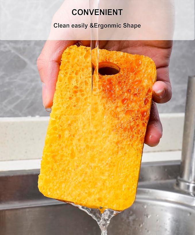 METUUTER 12-Count Scrub Sponges Kitchen Sponge Heavy Duty, Cellulose Sponges with Scouring Pads Dual-Sided for Kitchen and Household Use (Square-Multi)