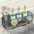 Extra Large Extendable Sponge Holder for Kitchen Sink, Rustproof Sink Caddy Organizer with High Brush Holder, Dish Soap Dispenser Organizers and Storage (Gray)