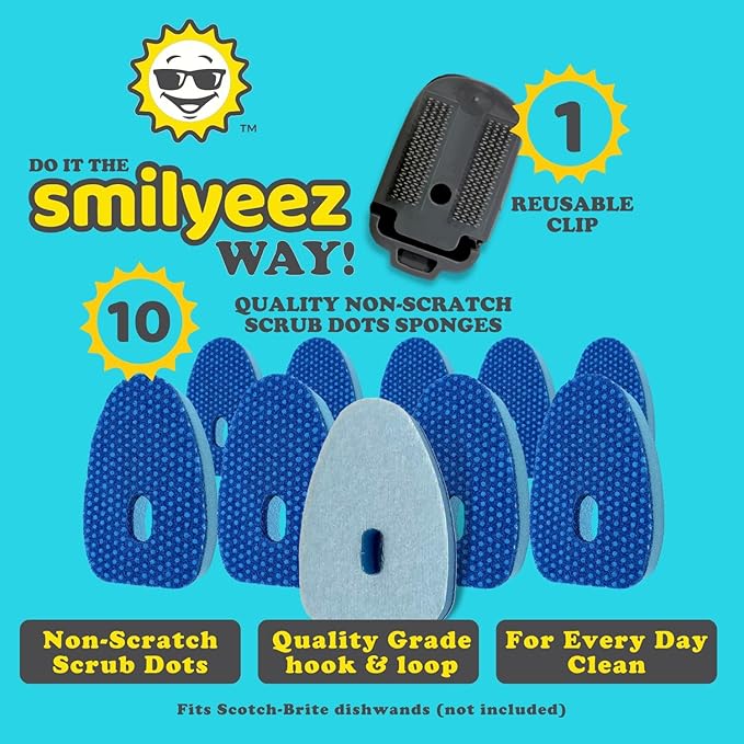 Smilyeez No Plastic Blue Dotted Sponge Refill for Scotch-Brite's Dishwand Refill 10 Pack with Adapter