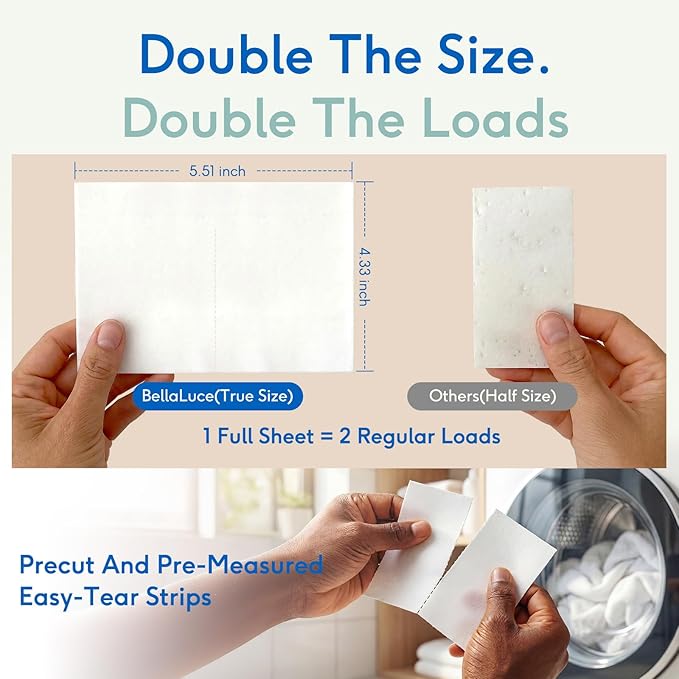 BellaLuce Laundry Detergent Sheets – 240 Loads Fresh Scent, Hypoallergenic & Eco-Friendly Laundry Sheets Detergent, Plastic-Free Washer Sheets for Home, Dorm & Apartment