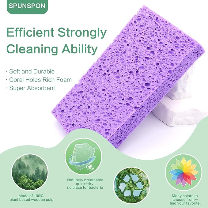 Large Cellulose Sponges, Kitchen Sponge for Dish, Thick Heavy Duty Scrub Pads, Non-Scratch Scrubber for Household/Cookware/Bathroom/Office/Boat 5.5" x 3" x 1" (7 Pack) Purple