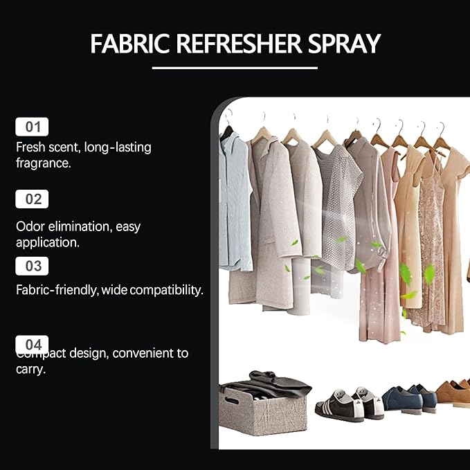 Clothes Refresher Spray Fabric Freshener, Dry Wash Mist For All Clothing Types, Plant Based, Odour Eliminating, Linen Spray Deodorizer for Clothes Laundry