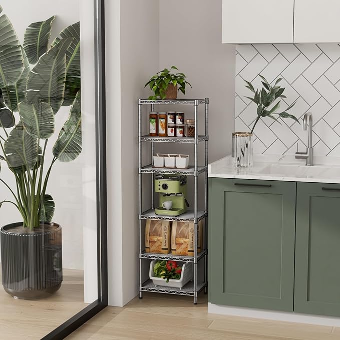 Golpart Small 5 tire Shelves Storage Wire Shelving Unit Metal Shelf Adjustable Organizers Storage Shelving for Bathroom Laundry Room Kitchen Pantry10”D x 16”W x 60.2”H Silver