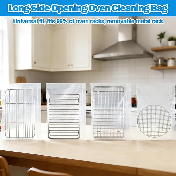 XANGNIER 10 Pack No Scrub Oven Rack Cleaning Bags with Side Zipper Opening,27.8 * 19.5 in,No Cleaner Included, Reusable Leakproof Soaking Cleaner Bags for Removable Metal Rack,BBQ Grills,Grill Grate