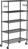 Folews 5 Tier Storage Shelves with Wheels - Adjustable Wire Shelving Unit Metal Shelves for Storage Rolling Utility Shelf Organizer Rack for Kitchen Garage Pantry Closet Laundry(14D x 36W x 75H)