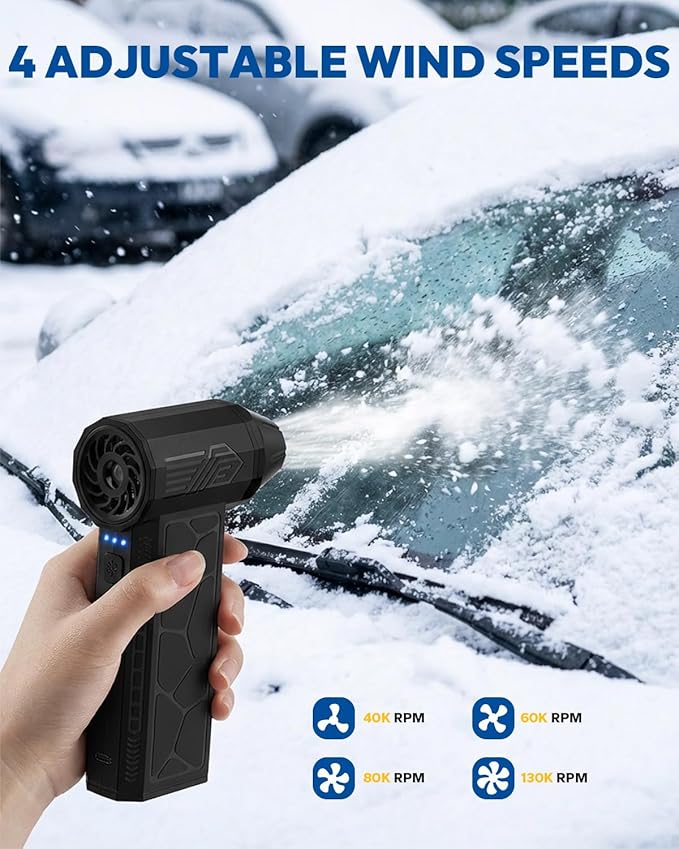 Compressed Air Duster, 130000RPM Super Power Rechargeable Cordless Electric Air Duster, 4 Gear Adjustable Mini Blower with LED Light for Electric Devices Computer Keyboard House Ourtdoor Car