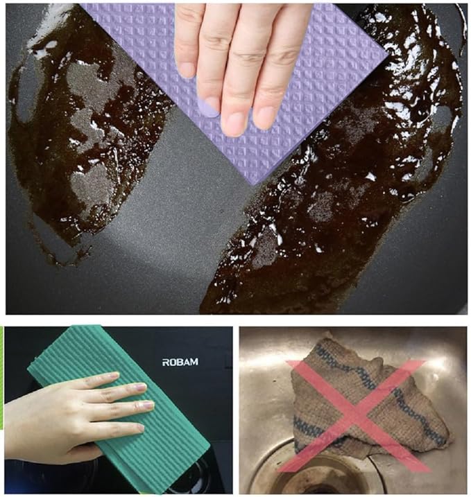 Reusable Cleaning Cellulose Sponge Cloths Absorbent Wipes Clean Kitchen Car Dish Eco-Friendly Dishcloth Hand Towel Auto - 1pack (5pcs)
