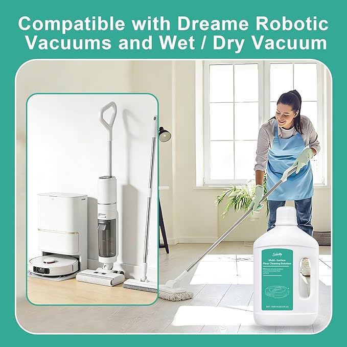 33.81 fl oz/1L Floor Cleaning Solution Compatible with Dreame Wet & Dry Vacuum, No residue & Pet-friendly, Household Floor Cleaners Suitable for Robot Vacuum Cleaners and Floor Mops, Original Scent