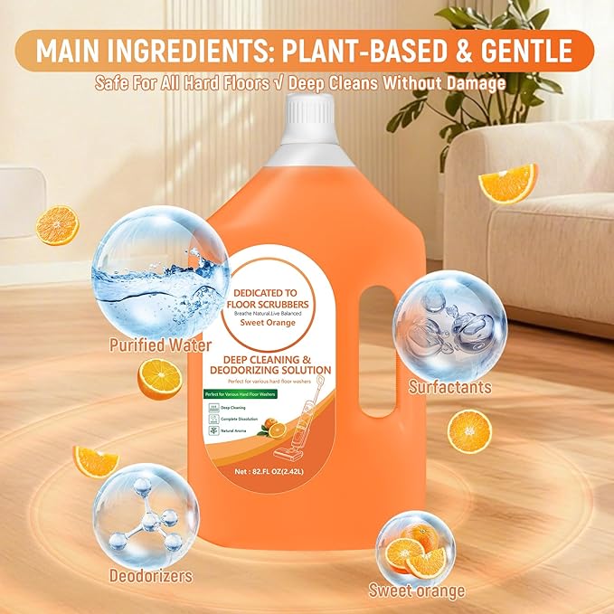 Floor Cleaning Solution Compatible with Tineco – 82 FL OZ Orange Floor Cleaner – Long-Lasting, Subtle Fruit Scent– For All Cordless Wet/Dry Vacuum Mop Cleaner & Robot Vacuums with Mopping