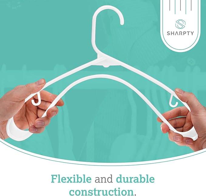 Sharpty Plastic Hangers Clothes Hangers for Clothing, Closet, Coats & Shirts - Durable & Space Saving - for Everyday Standard Use, Room Essentials & Basics - 20 Pack - White