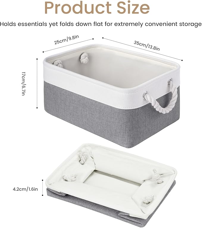 Storage Baskets for Shelves 13.8x9.8x6.7 Inch-Foldable Fabric Organizing Storage Bins with Handles, Closet & Bathroom Organizer, Home Storage for Kitchen, Office (3-Pack, White&Gray)